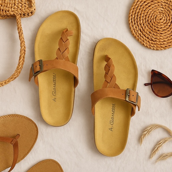 A. Gianetti Italian Leather Sandals | Brown Braided Suede | Fits US 9 - Picture 3 of 14